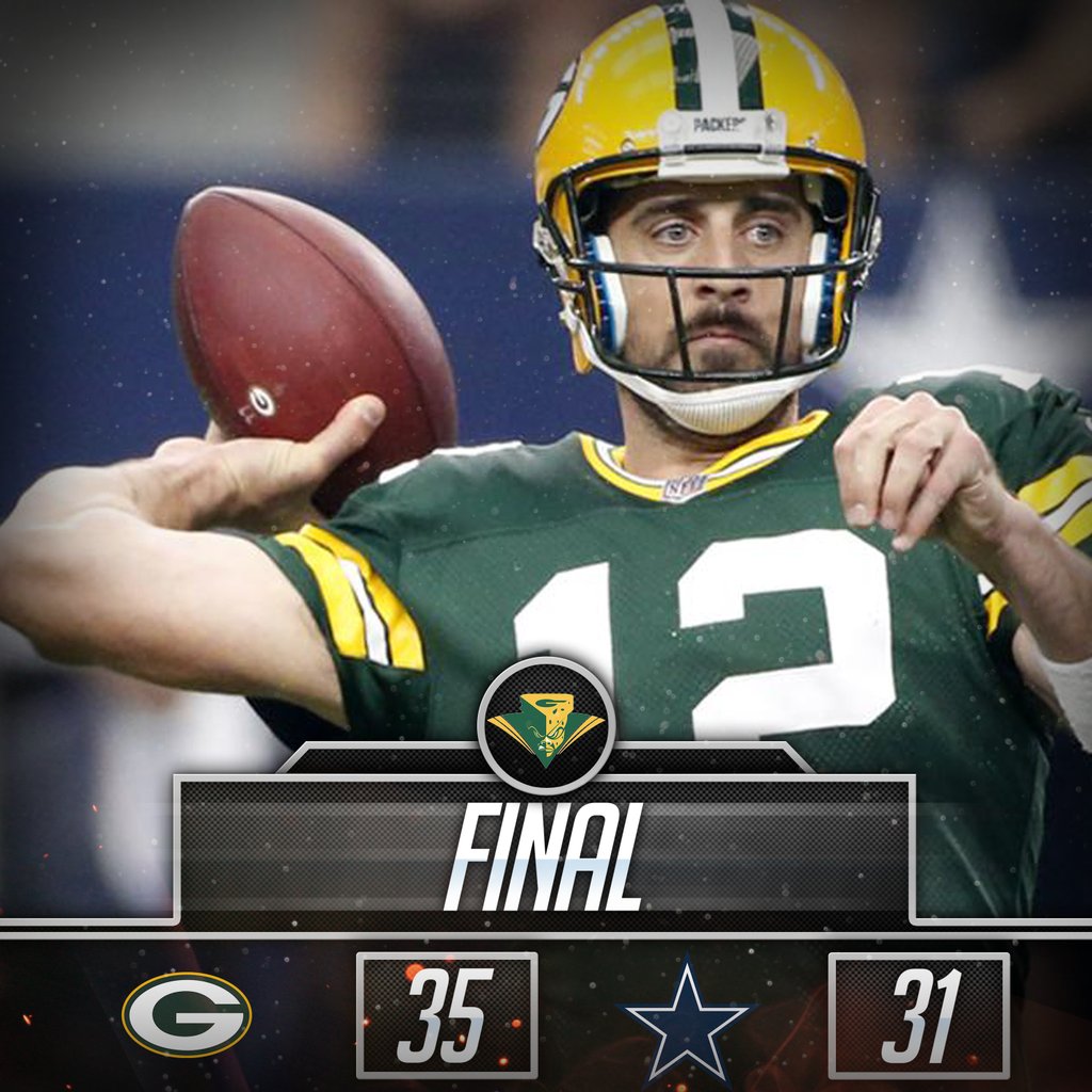 PackersNationCP's tweet photo. VICTORY!!!! Aaron Rodgers leads a stunning game winning drive in Dallas to come out on top 35-31!!!! https://t.co/iK4StIKScW