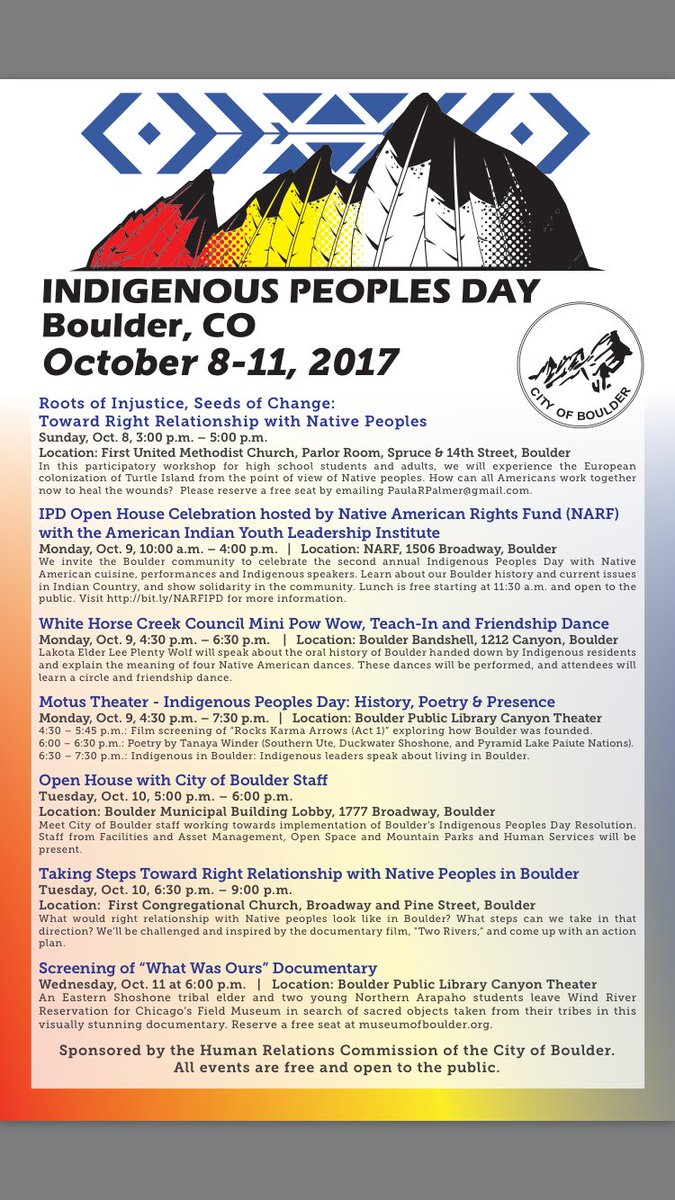 MasalaCoop's tweet photo. So many fantastic things happening on Indigenous People's Day in Boulder tomorrow. Pick some! https://t.co/IaYonNp5qf