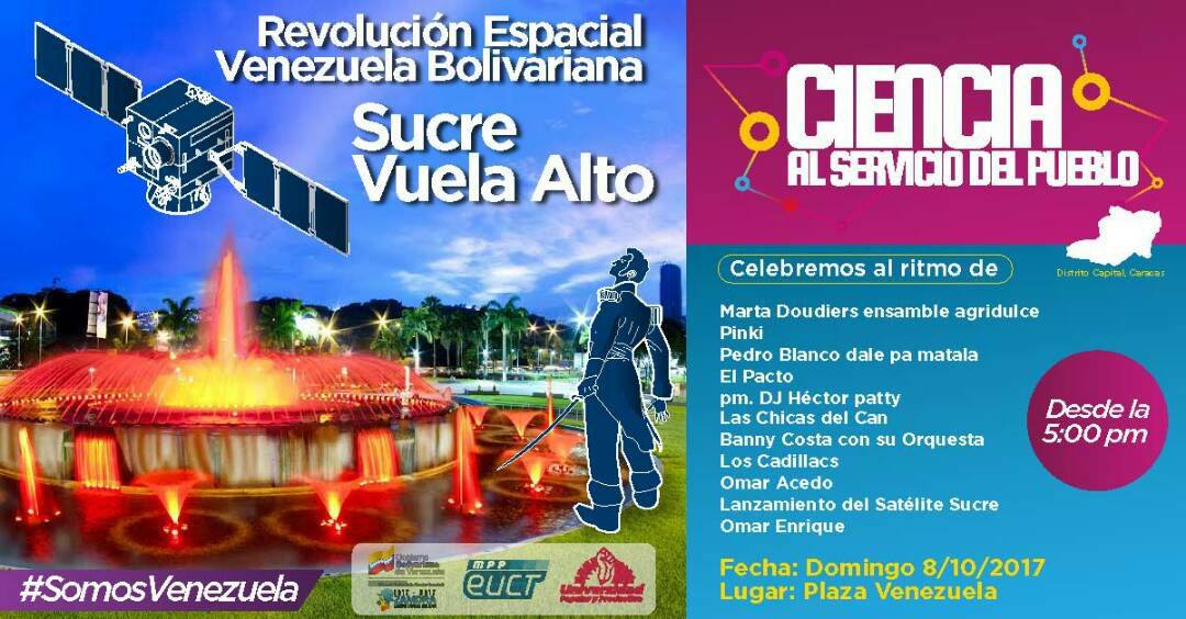 UnesurOficial's tweet photo. Con un gran concierto se celebrará lanzamiento del Satélite Sucre @MartinezUNESUR  #SoberaniaTecnologica #En8DiasVotaPorLaPaz https://t.co/3n4DqNIhkG