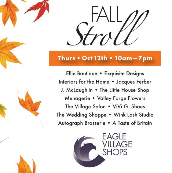 LittleHouseShop's tweet photo. Join us on October 12th for the FALL STROLL! We'll be open until 7pm! Refreshments &amp; Door prizes.
#shoplocal #eaglevillageshops #mainlinepa https://t.co/c3bjgiDM47