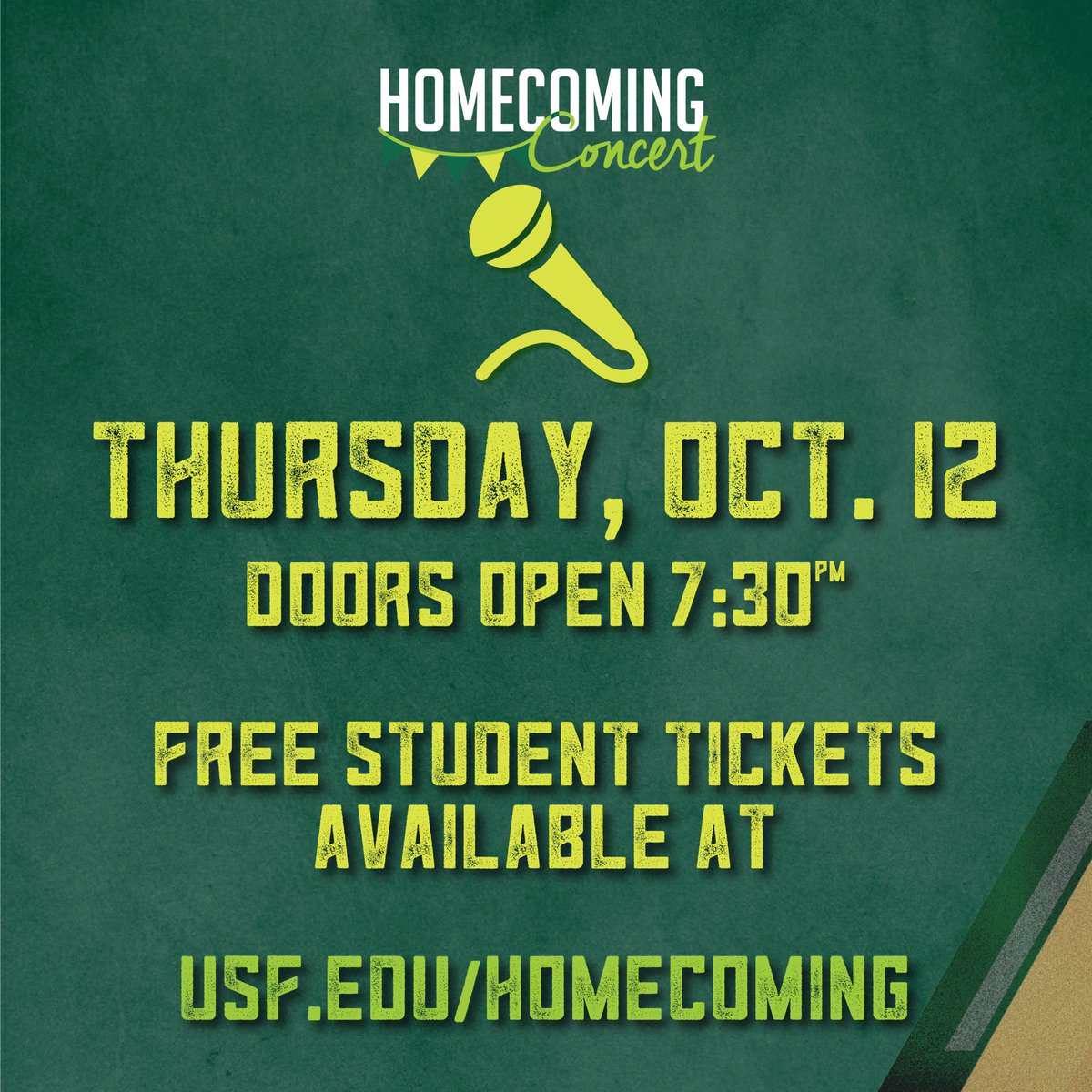 One of the highlights of the week Bulls!! The Homecoming Concert takes place Thursday, October 12 in the USF Sundome. Doors open at 7:30P
