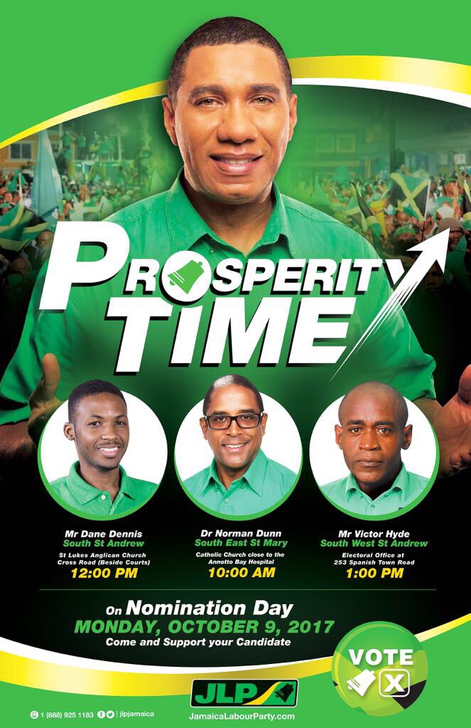 AndrewHolnessJM's tweet photo. Tomorrow is Nomination Day. Come out in your numbers and support the JLP #ProsperityTime https://t.co/T8tnydjcdq