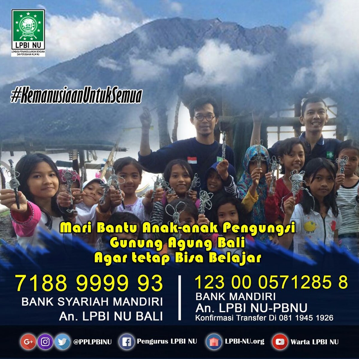 Bantu anak2 di pengungsian Karangasem Bali tetap semangat belajar dan ceria.Yuk DONASI #gunungagung #nusantaraberbagi #santrisiagabencana
