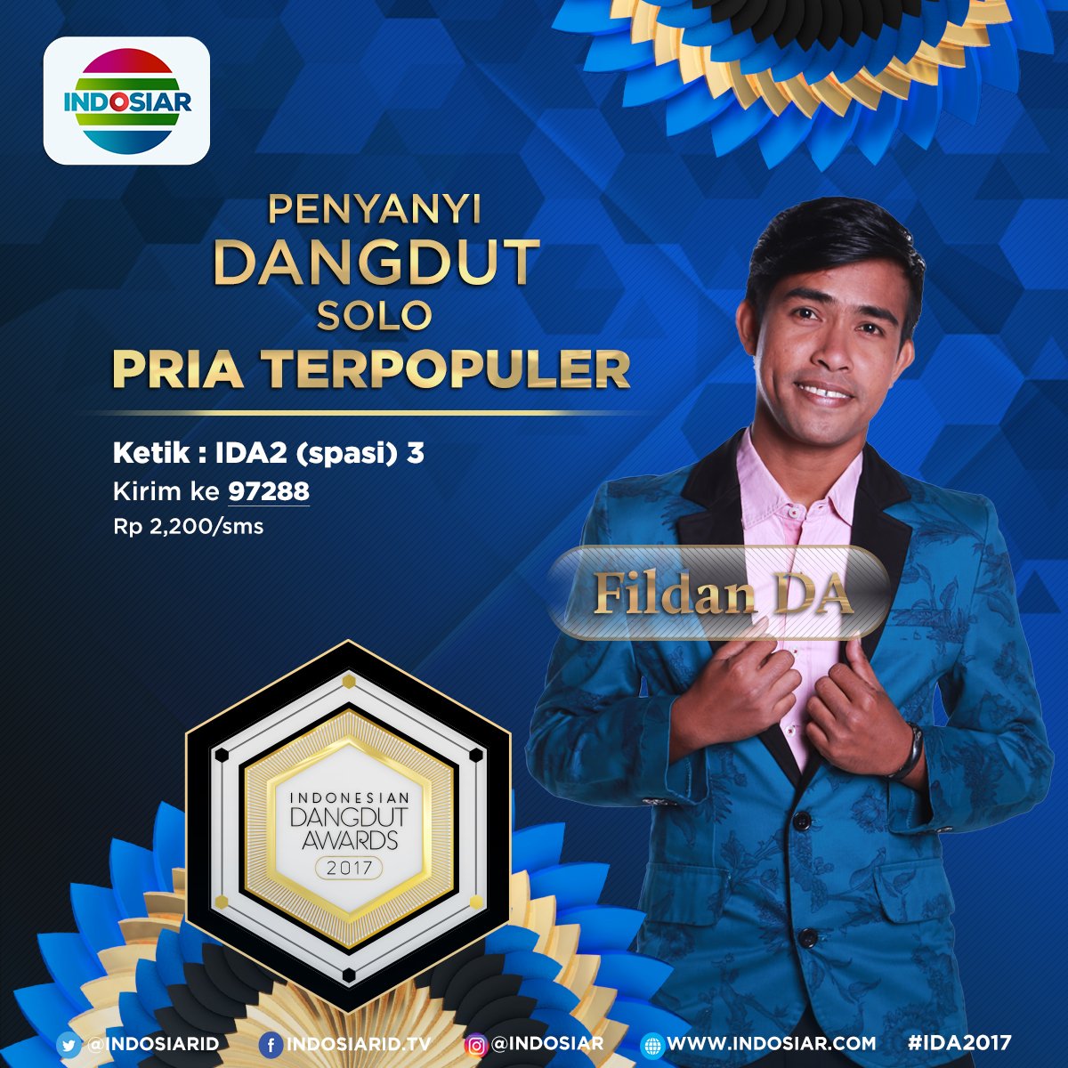 Dukung <a href="/FildanDa41/">Fildan Da4</a> sebagai penyanyi dangdut solo favoritmu di #IDA2017
Ketik IDA2 (spasi) 3 kirim ke 97288