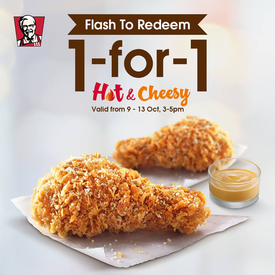 Cheepeersg's tweet photo. KFC - It’s Joy Hour! Buy 1 Hot &amp; Cheesy Chicken and get the next 1 for FREE! https://t.co/jjo8uLg186