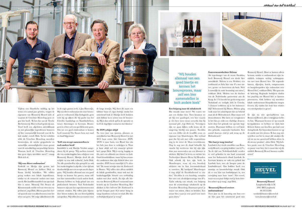 'Bier moet je beleven'. Leuk artikel in het blad van <a href="/OnderNamenHeuv/">OnderNamen Heuvelrug</a> over <a href="/BrouwerijHeuvel/">Brouwerij Heuvel</a>