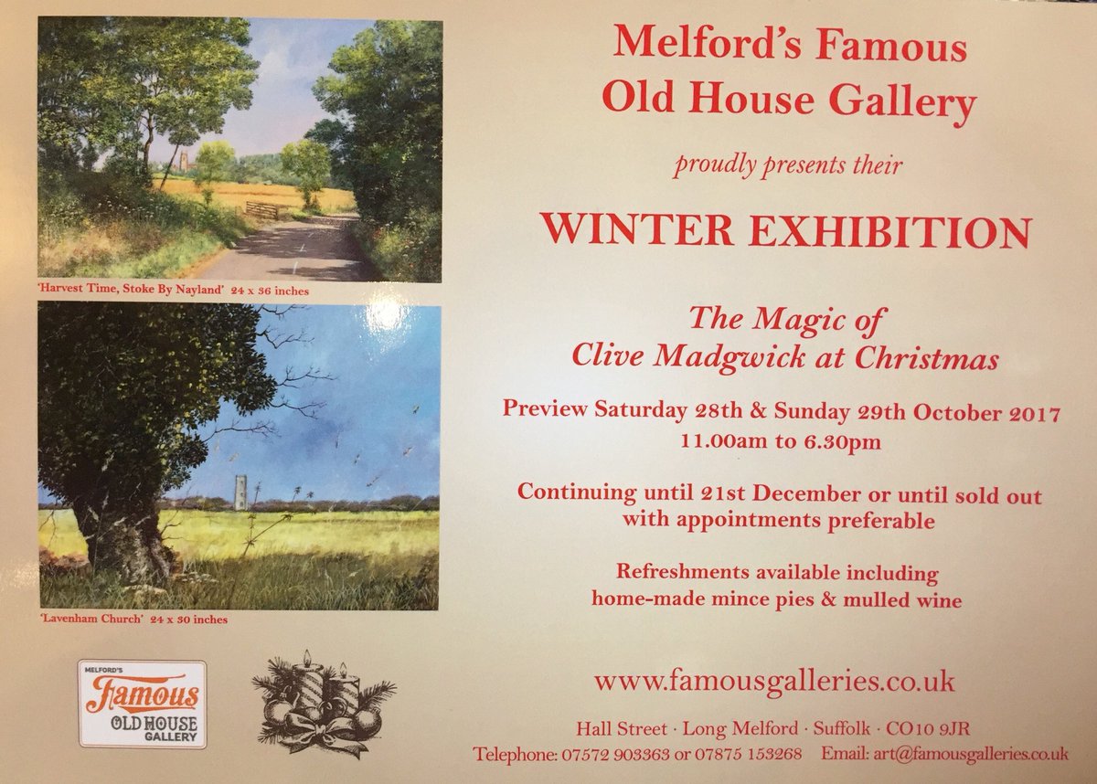 Famous_Gallery's tweet photo. The Magic of Clive Madgwick at Christmas exhibition will include local scenes of #Waldingfield , #Sudbury #Boxford, #Bury #Chelsworth https://t.co/vWLa9EK5na