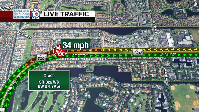 Crash on SR-826 WB at NW 67th Ave #trraffic https://t.co/4cBTl8vor7