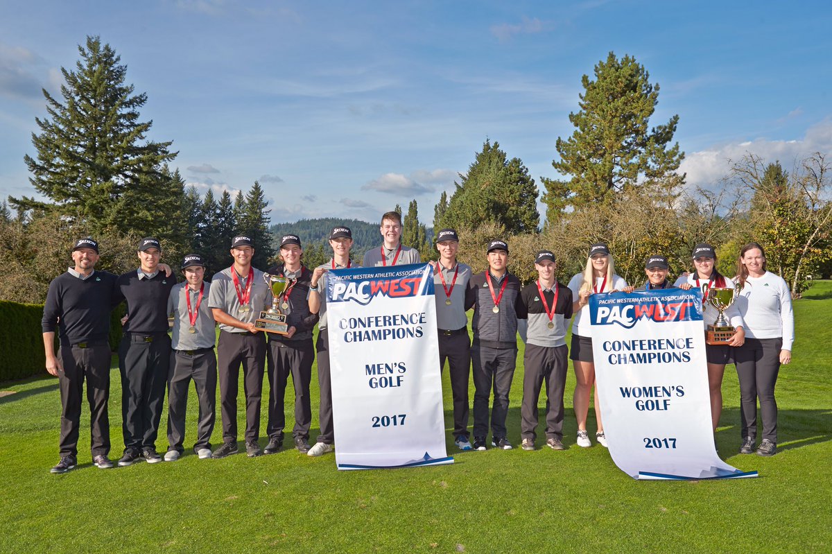 UFVCascades's tweet photo. WHAT A DAY FOR THE CASCADES GOLF TEAMS! They swept the @pacwestbc men's and women's team AND individual championships! #unprecedented

More coverage to come at ufvcascades.ca! https://t.co/CGtL4fz9Yy