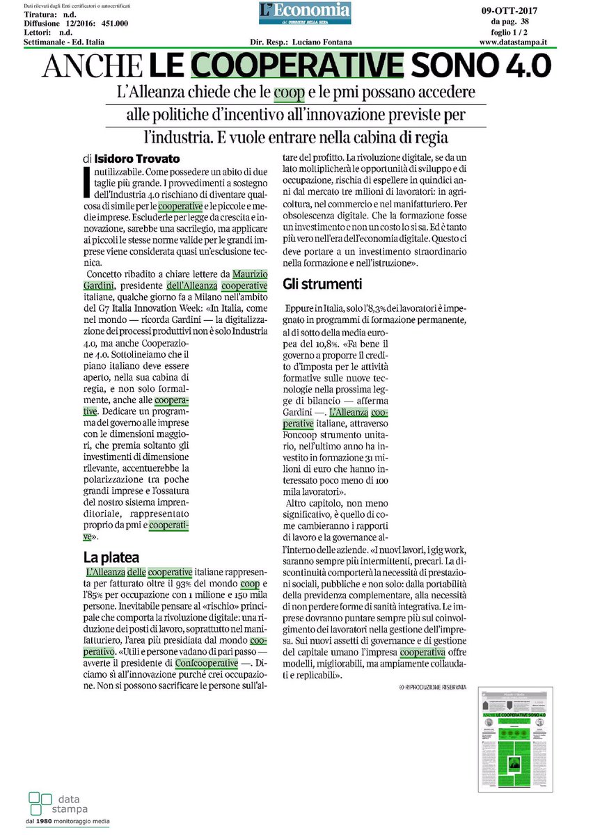 CooperativeITA's tweet photo. #G7InnovationWeek Alleanza Cooperative "Aprire agenda 4.0 a cooperative e pmi" @Isitrovato via @L_Economia https://t.co/SoZTQ0YppF