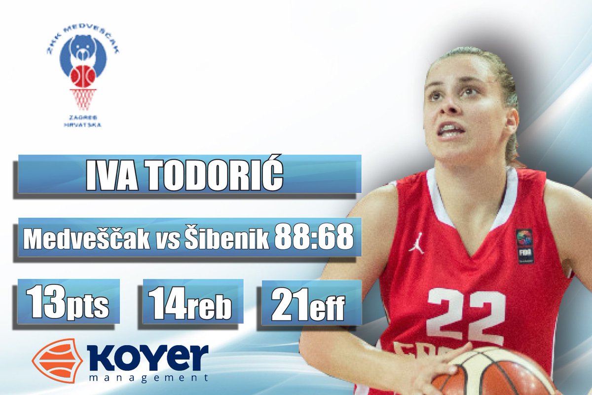 koyersport's tweet photo. Croatian NT guard @iva_todoric had amazing start of the season recording double-double in the 1st round of championship #Medvescak #KOYER https://t.co/FveLoxoSj9
