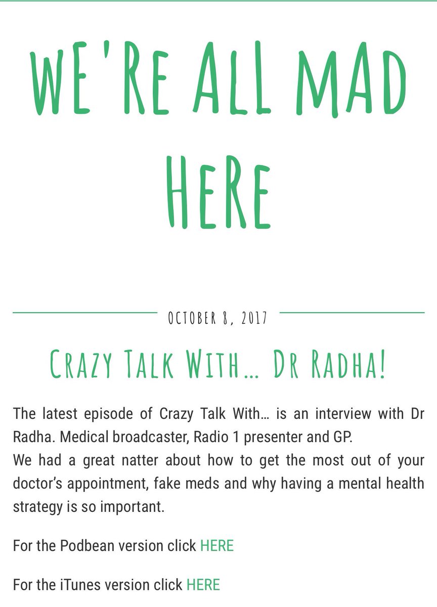 DrRadhaModgil's tweet photo. New episode of the brilliant @ClaireyLove @AllMadHereUK ‘Crazy Talk With... Dr Radha!’ 😊 #MondayMotivation #mentalhealth #MentalHealthWeek https://t.co/Df9tFTljnt