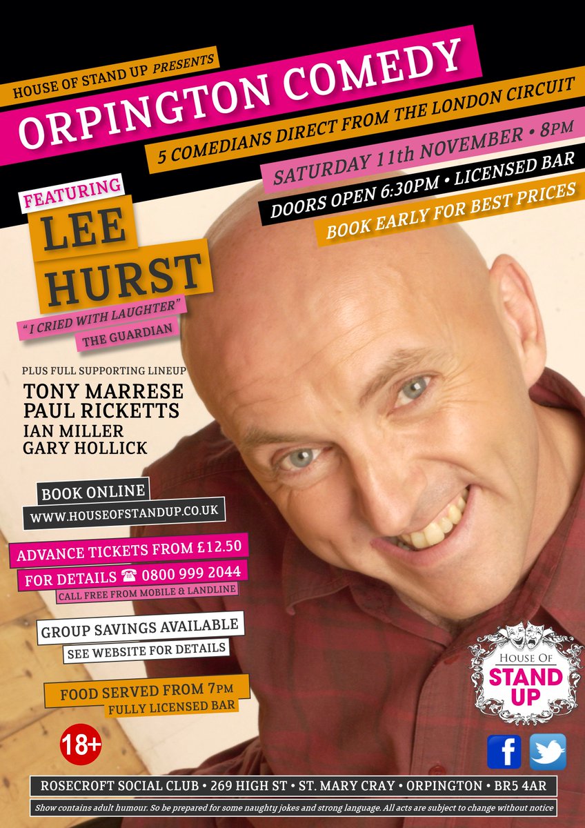 Orpington Comedy #event @ Rosecroft Social Club in #orpington Tickets available @ houseofstandup.co.uk/orpington/