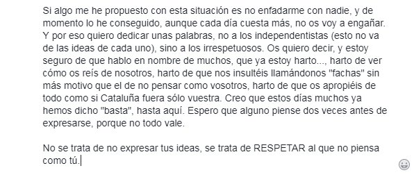 FCaparros5's tweet photo. Comparto aquí también la reflexión que hice ayer en Facebook. Deseando que vuelva ya la convivencia normal entre catalanes, ya está bien... https://t.co/h2bDpwNlcB