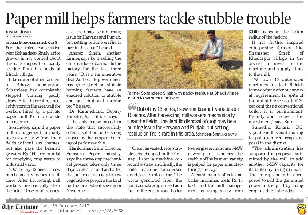 cmohry's tweet image. Paper mill helps farmers tackle stubble trouble