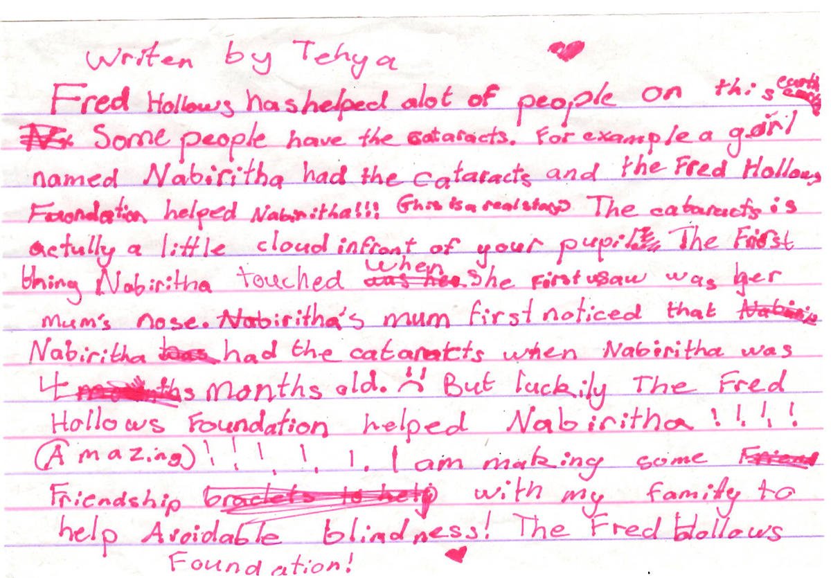 FredHollows's tweet photo. "2 songs" says 7yo Tehya on how long it takes to make a #friendship band. She raised $300 for us selling them at $1. #Amazing Tehya, thanks! https://t.co/Av22xWNSVe