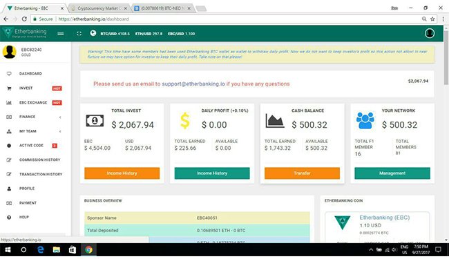 Good news to get profit daily for 0.55% - 0.95% with Etherbanking right now!!!
etherbanking.cc