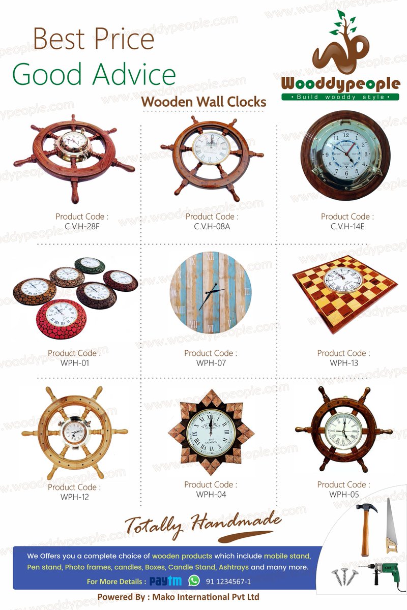 WooddyPeople's tweet photo. Beautiful #Handmade #Wooden #WallClocks🕰⏰ which are perfect to gift your loved one🎁💝🎁
To buy simply call at +91-9112345671 ☎ with #ItemCode https://t.co/Askbcn4OL3