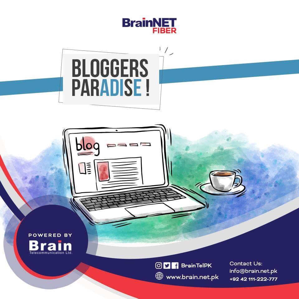 braintelpk's tweet photo. Blogging made easy with BrainNETs’ uninterrupted internet.
#BrainTelecommunication #BrainNETfiber #Blogging #PioneerinIT #Lahore https://t.co/a6zzmjYBuT