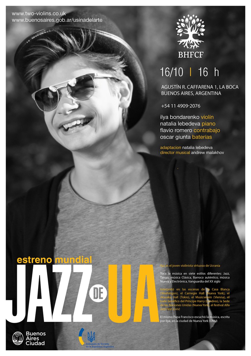 UKRinARG's tweet photo. #JazzUA llega a la #Argentina! ¡No te lo pierdas! Solo dos actuaciones del programa de canciones ucranianas en versiones para violín y trío de jazz! #TwoViolins
Detalles: https://t.co/TeMtUZq788 https://t.co/HKbYwxYiqp