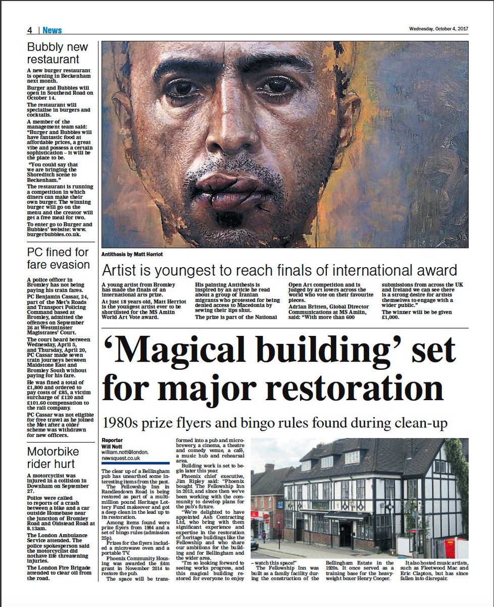 AshContracting's tweet photo. News articles from the South London Press on The Fellowship Inn refurbishment. @phoenixtogether #comunityproject #tearsinheaven #henrycooper https://t.co/aCNdBOqDrK