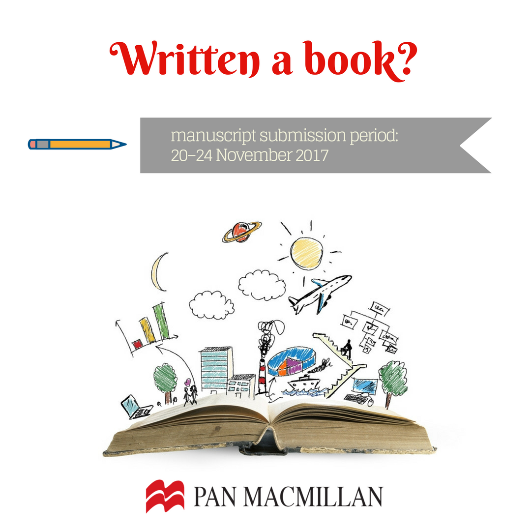 PanMacmillanSA's tweet image. Calling all writers! We will be considering unsolicited manuscripts from the 20th Nov - 24th 2017. Get ready! panmacmillan.co.za/submissions/