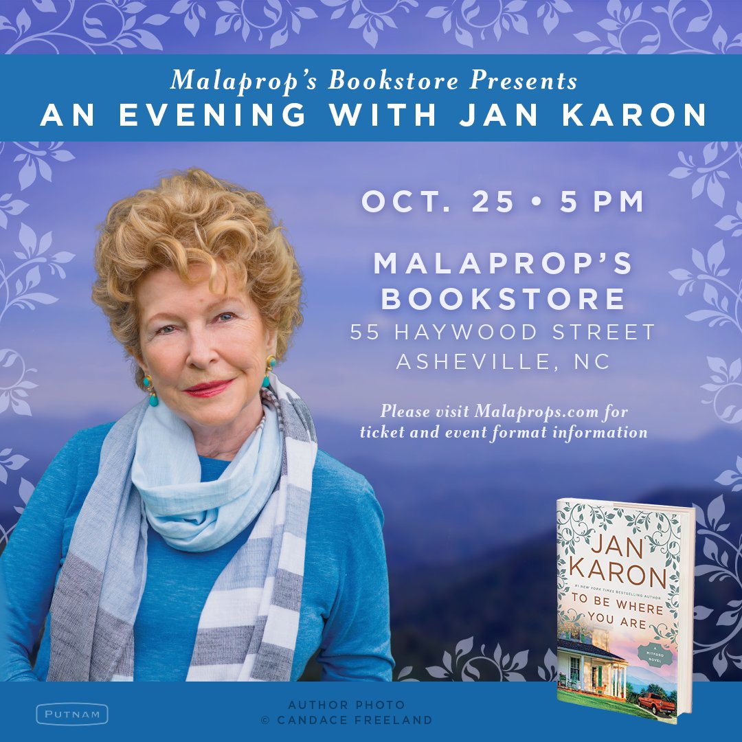 angelapisel's tweet photo. She's coming to Asheville and I'm the lucky one who gets to ask the questions. Anything you want to ask Jan Karon? #TOBEWHEREYOUARE https://t.co/Xdg1q6kwUn