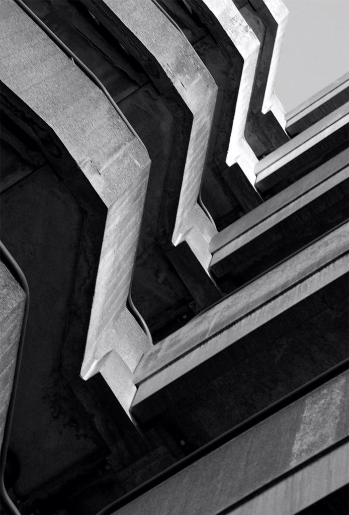 geometric constructivist photograph of a concrete stairwell by Aleksandr Rodchenko