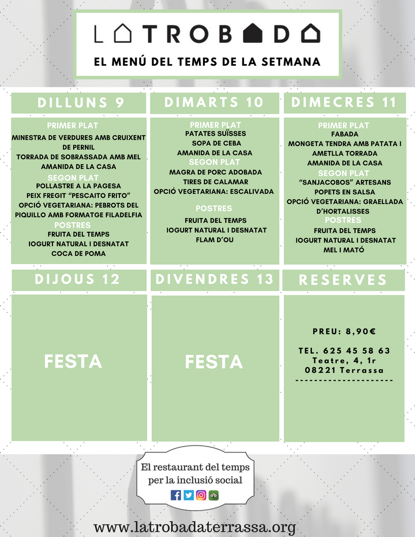 Bon migdia! aquí teniu els menús d'aquesta curta setmana!