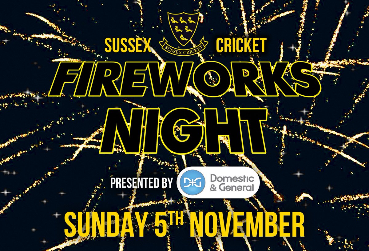 TheCountyGround's tweet photo. Don't miss Sussex Cricket Fireworks Night at the @1stCentral County Ground, presented by @DandG_UK. Tickets ➡️  https://t.co/88n8hDeSoI https://t.co/UubYa3lkqk