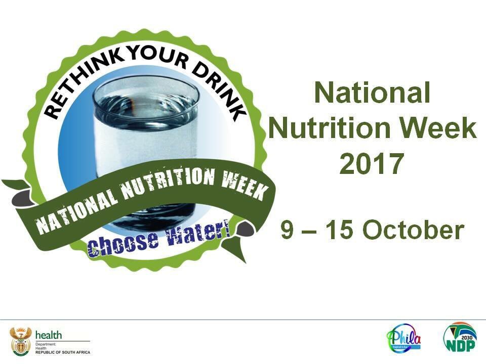 HealthZA's tweet photo. National Nutrition Week starts today! The theme is “Rethink your drink – choose water”. ^eN5 https://t.co/W5a7jLaPxz