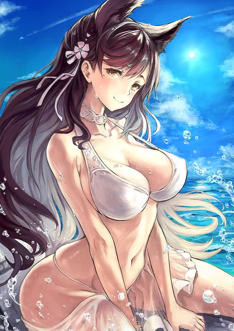 アズールレーンより水着の愛宕ちゃん描きました!とても色気のある感じのお姉さんで堪らないのですよ! 