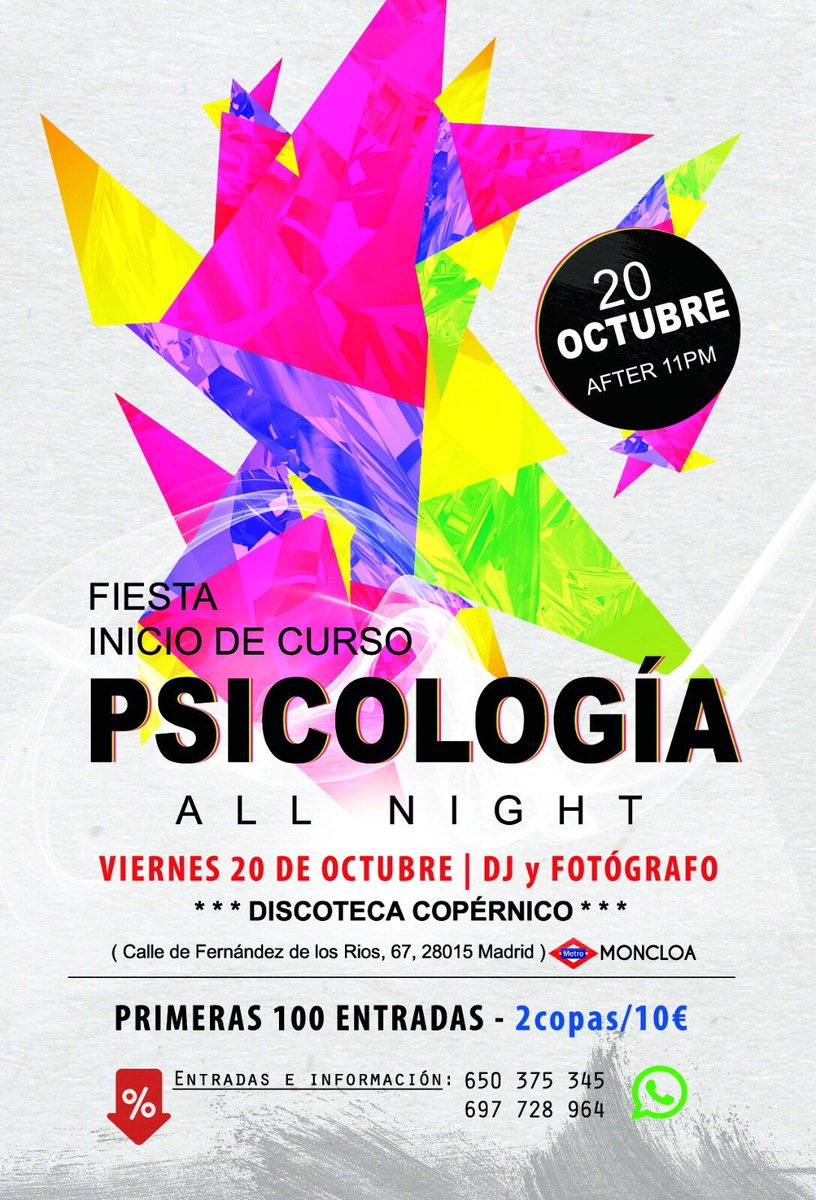 partypsicoloca's tweet photo. Buena semana a todxs! Os recordamos que aun estais a tiempo de pillar vuestra entrada para la fiesta de inicio de curso de Psicología: https://t.co/TajOOKvuhN