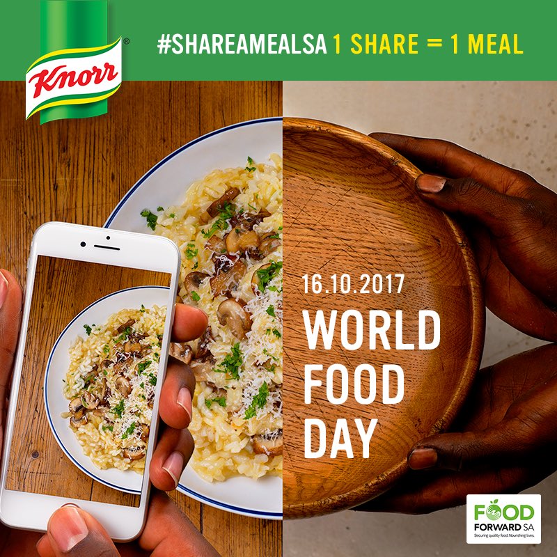 meletsoblog's tweet photo. 16 October 2017 is World Food Day. Help to feed a child with these 3 easy steps:
1.Snap your meal 
2. Add #ShareAMealSA 
3. Feed a child 🍽 https://t.co/sqsy4n63D0