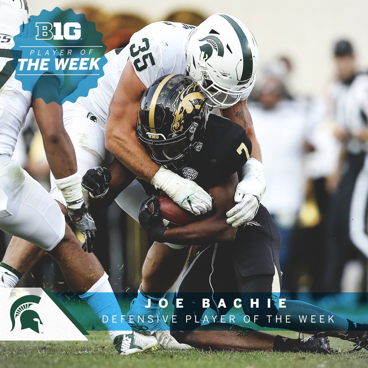 B1Gfootball's tweet image. LB Joe Bachie from @MSU_Football is the #B1GFootball Defensive Player of the Week. bit.ly/2kA22ut