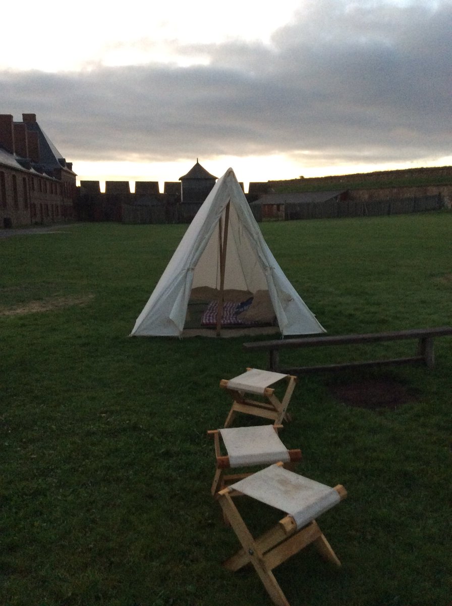 TourismCB's tweet photo. Bonjour from @ParksCanada_NS @ParksCanada #FortressOfLouisbourg where #GoMedia2017 media stayed in soldiers tents overnight @Celtic_Colours https://t.co/Vf9UUhSEUd