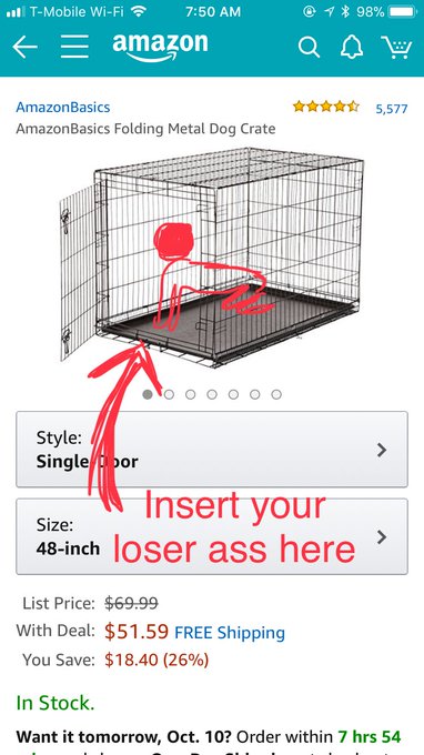 Haha one of Amazon&rsquo;s deals-of-the-day is a large dog cage. I want to get one to keep My loser slaves<a href="/tag/femdom"class="tags"><span>#femdom</span></a><a href="/tag/slavetraining"class="tags"><span>#slavetraining</span></a>