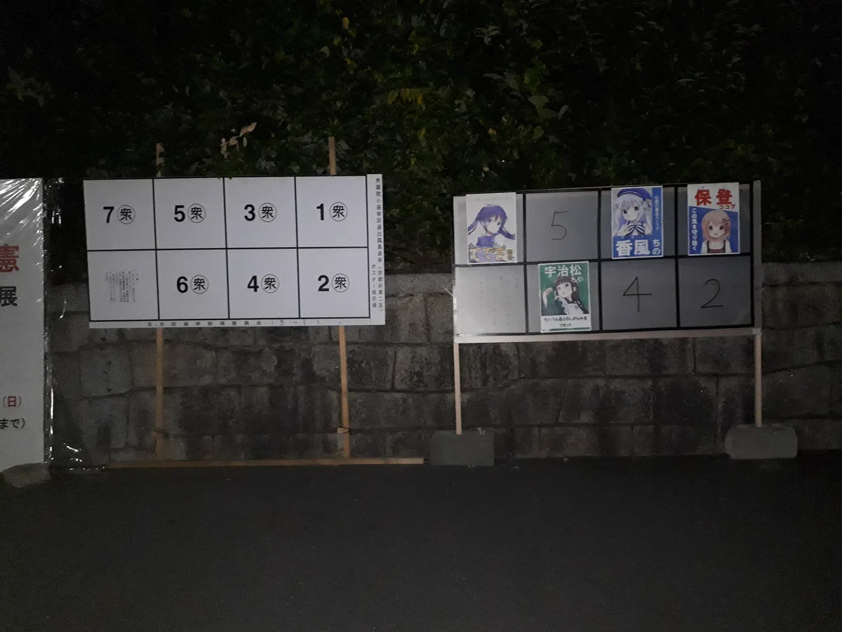 衆院選そっちのけｗ京大の選挙掲示板の横にごちうさの選挙風ポスターが貼られるｗｗ