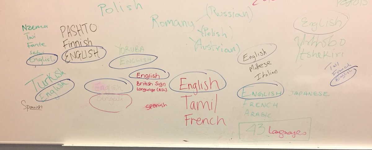 Multi_linguals's tweet photo. Engaging with #LinguisticDiversity in education. These are the 42 languages spoken by the BA Education Studies Level 6 students #CassEd https://t.co/D0sIGEYIJB