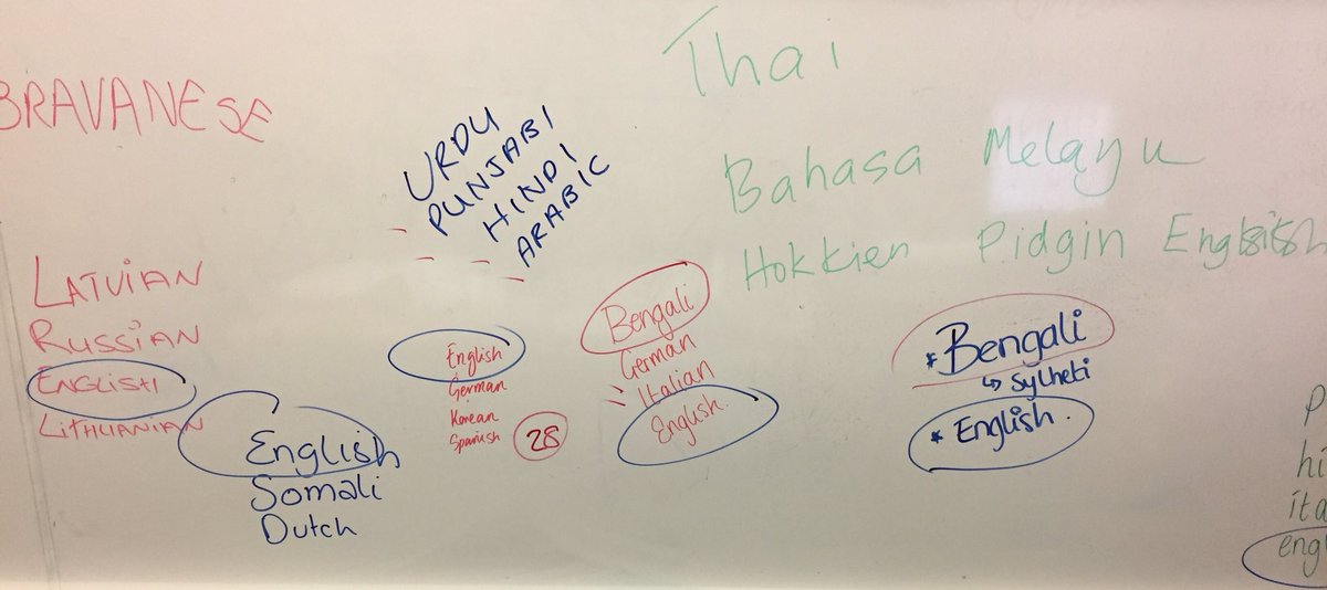 Multi_linguals's tweet photo. Engaging with #LinguisticDiversity in education. These are the 42 languages spoken by the BA Education Studies Level 6 students #CassEd https://t.co/D0sIGEYIJB