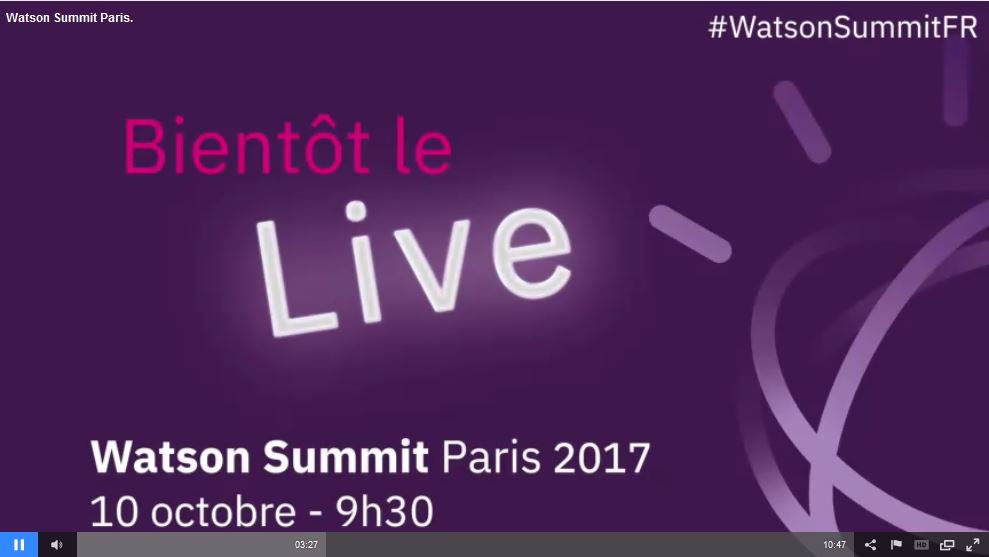 Suivez en Live la conférence #WatsonSummitFR dédiée à l'intelligence augmentée et au cloud ibm.biz/liveWSP : Mardi 10/10 9h30