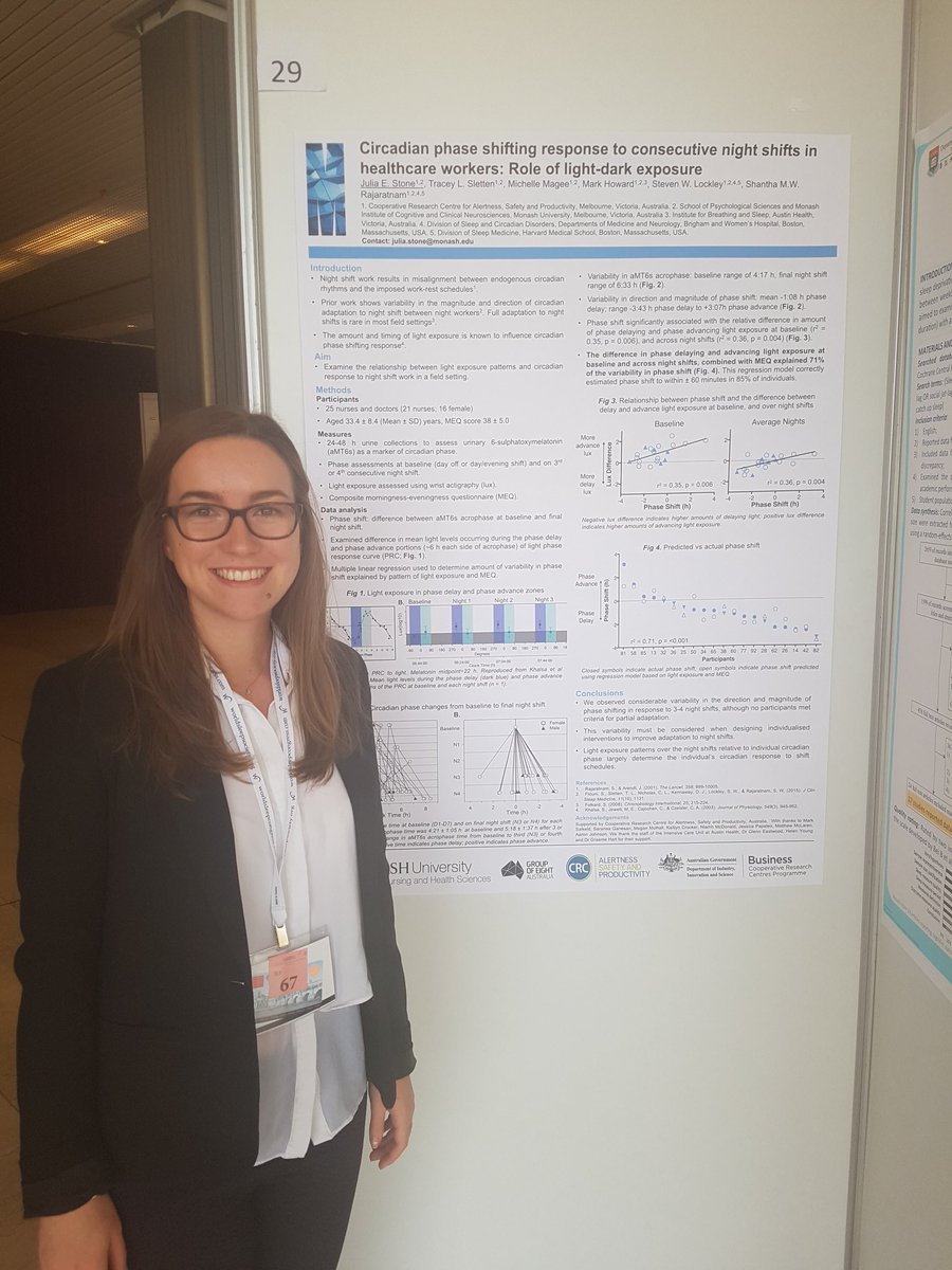 Julia Stone sharing recent findings on the role of #light-dark exposure on individual circadian response to night shift work #WorldSleep2017