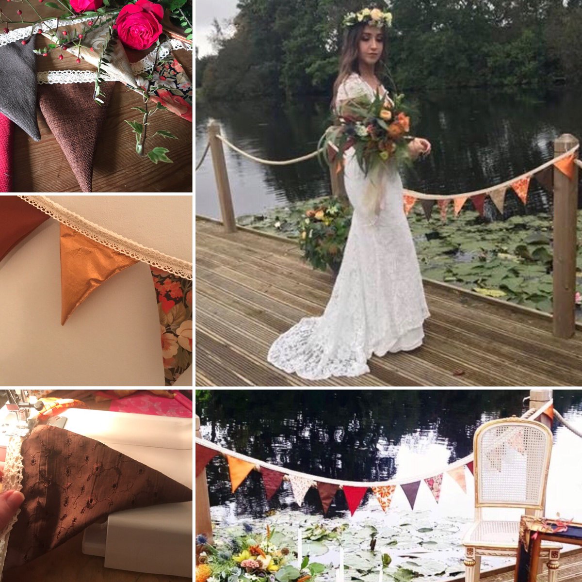 Our 'Delamere' autumn bunting available to hire in 10m lengths email info@somethingborrowed-events #autumncolour #bunting #autumnwedding