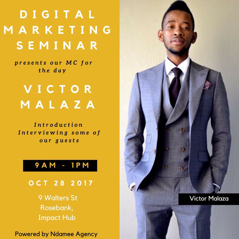 VictorMalaza's tweet photo. @Ndamee_Agency’s seminar!

@SthembisoMedia speaking on Social &amp; Digital Media📲

@Mihlalii_N to host a Q&amp;A💎

Only 40 spots! DM me📭

Please RT https://t.co/p42NUzbsB1