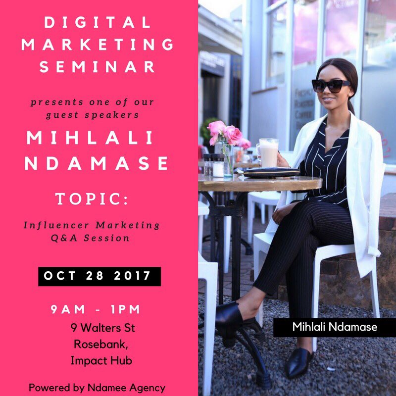 VictorMalaza's tweet photo. @Ndamee_Agency’s seminar!

@SthembisoMedia speaking on Social &amp; Digital Media📲

@Mihlalii_N to host a Q&amp;A💎

Only 40 spots! DM me📭

Please RT https://t.co/p42NUzbsB1