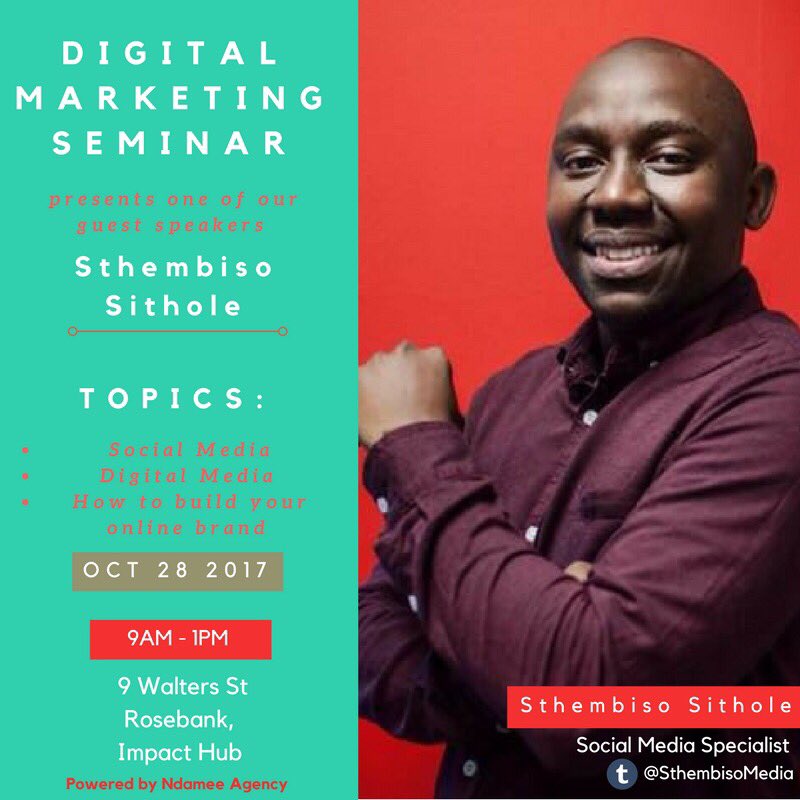 VictorMalaza's tweet photo. @Ndamee_Agency’s seminar!

@SthembisoMedia speaking on Social &amp; Digital Media📲

@Mihlalii_N to host a Q&amp;A💎

Only 40 spots! DM me📭

Please RT https://t.co/p42NUzbsB1