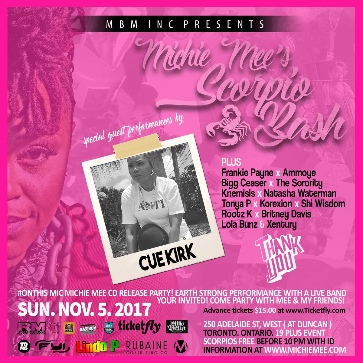 MichieBadgalMee's tweet photo. #OnThisMic #ScorpioBash @adelaidehallTO Nov5.17 @Tonyapmusic @korexion @PoetCue @theknemesis   Host @GabbyRubaine Special guest Monie Love + https://t.co/H78MlbobpD