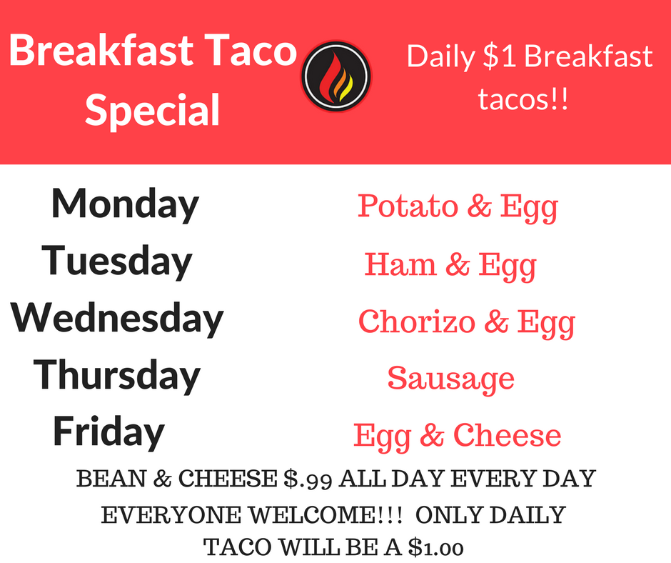 SAFlames's tweet photo. Potato &amp; Egg #Breakfast #Tacos for $1 today served until 11am!! https://t.co/u1bYmDE6yJ