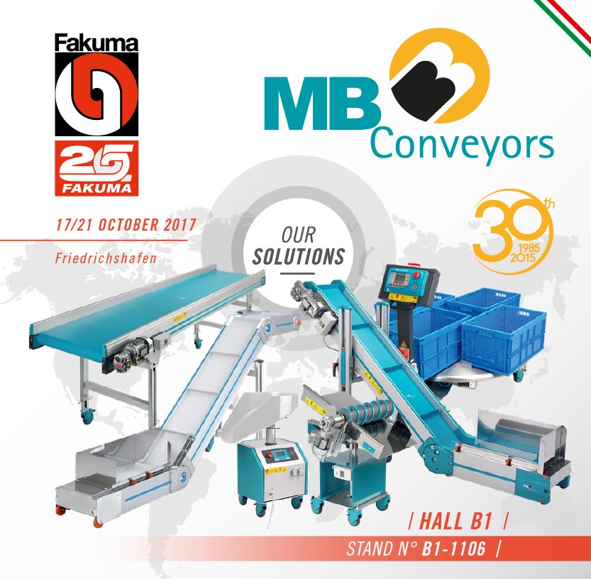 #MBConveyors partecipa alla 25° edizione della fiera #Fakuma, dal 17 al 21 ottobre! Vi aspettiamo allo stand B1-1106, non mancate!
