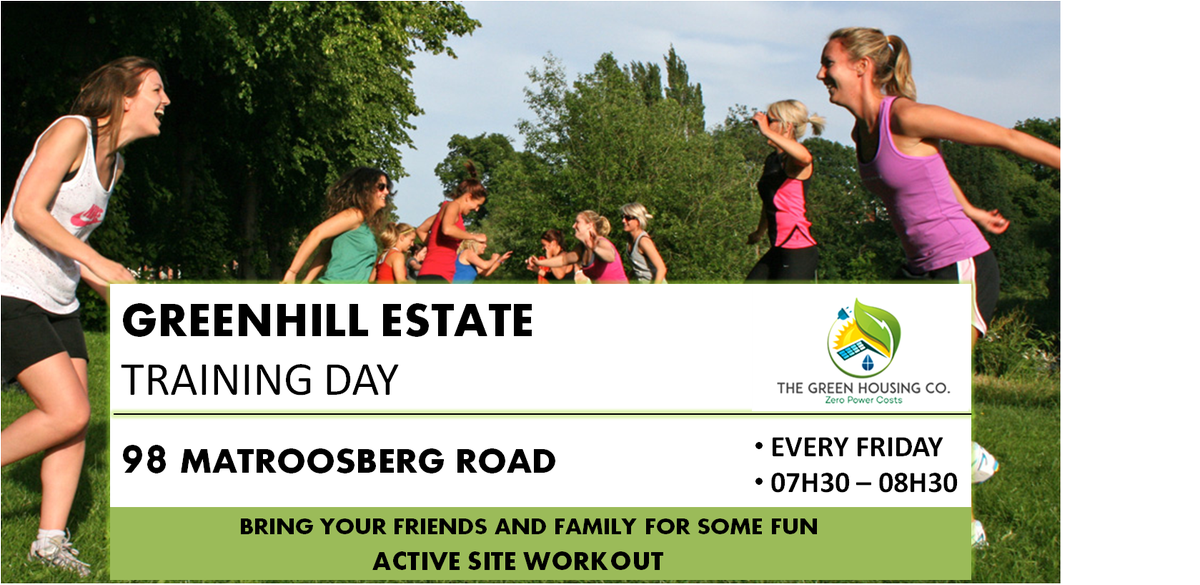 green_housing's tweet photo. Come join us at our weekly @green_housing training sessions at our offices in Waterkloof, Pretoria on Friday mornings to kick start your weekend. Sessions will start at 7.30am until 8.30am. @5FM @jacaranda @CliffCentralCom Don't miss out! https://t.co/79S9xNrjSl